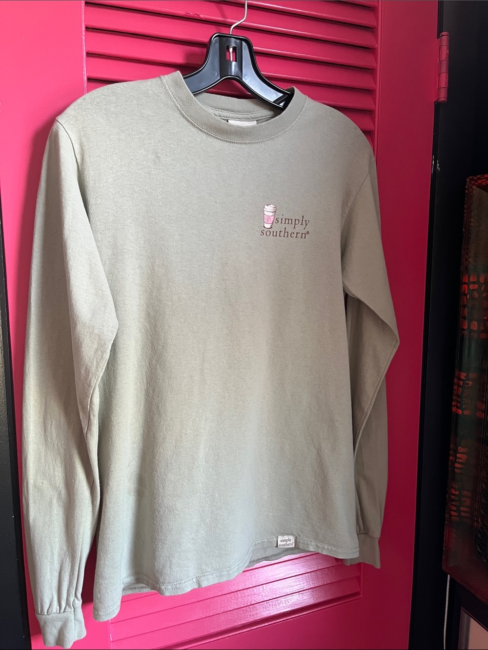 Simply Southern Sage Long Sleeve Tee with Pink & Leopard Coffee Graphic - Picture 10 of 15